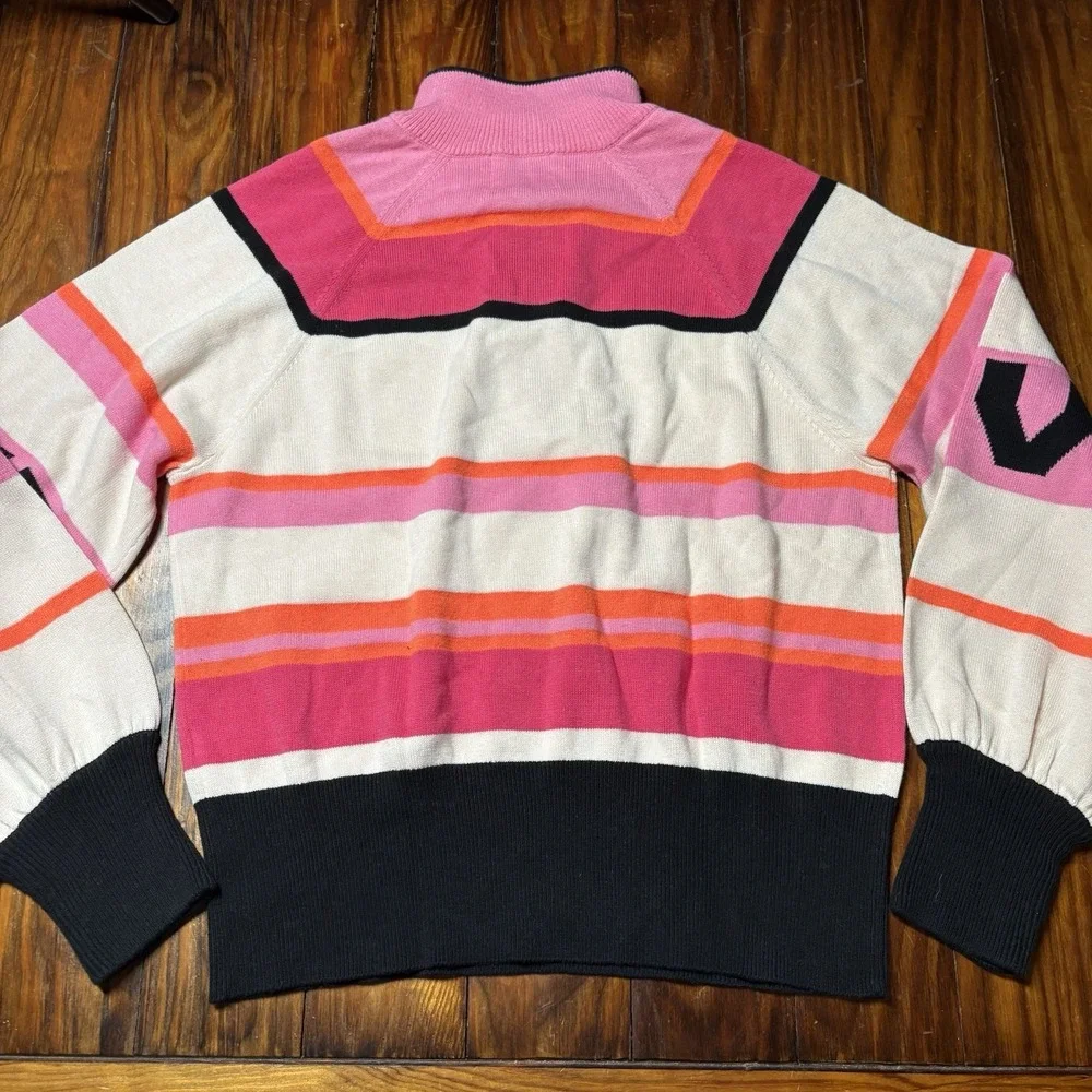 WISPR Brodie 1/4 Zip Pink Striped LOVE SLEEVES Pullover Sweater Sz S Silk A1907